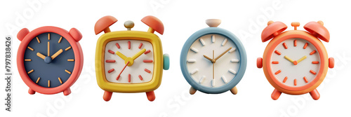 PNG clock 3d icons and objects collection, in cartoon style minimal on transparent, white background, isolate