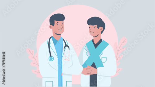 Man and doctor with light blue ribbon on grey background