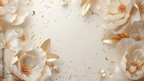 Delicate White Flower Wallpaper with Gold Confetti Detail