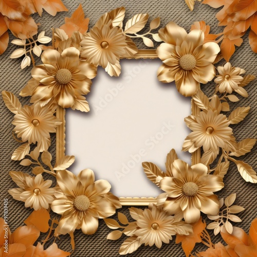 Luxurious Golden Floral Frame with Blank Space for Artwork