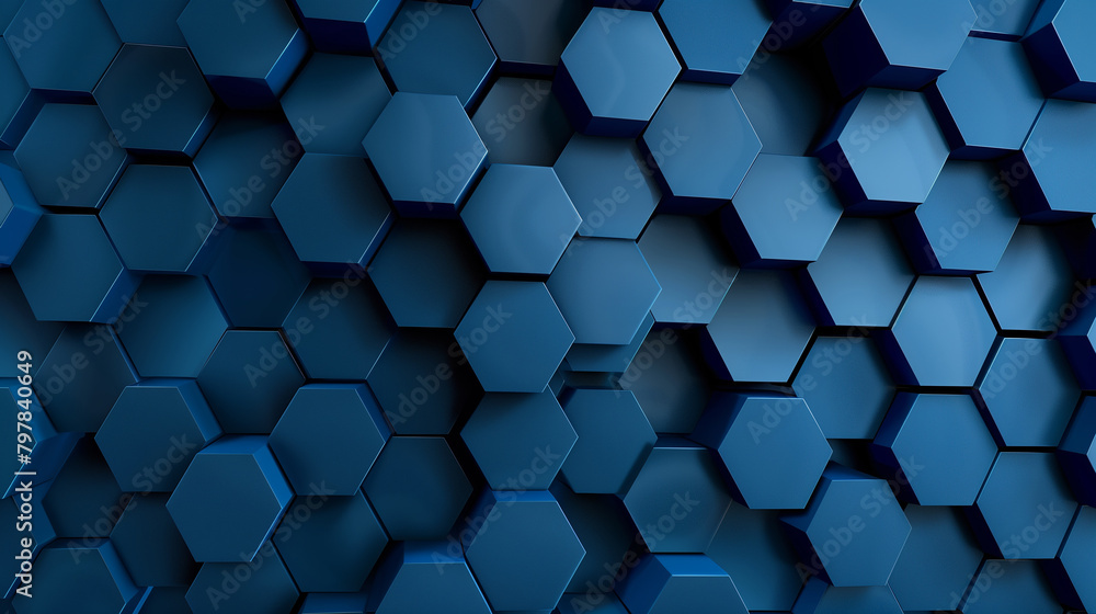 A blue background with a pattern of hexagons. The hexagons are all different sizes and are arranged in a way that creates a sense of depth and texture. Scene is one of modernity and sophistication A blue background with a pattern of hexagons. The hexagons are all different sizes and are arranged in a way that creates a sense of depth and texture. Scene is one of modernity and sophistication