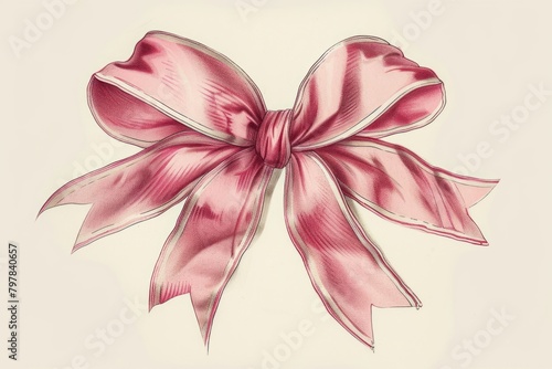 Vintage illustration of ribbon bow art paper petal.