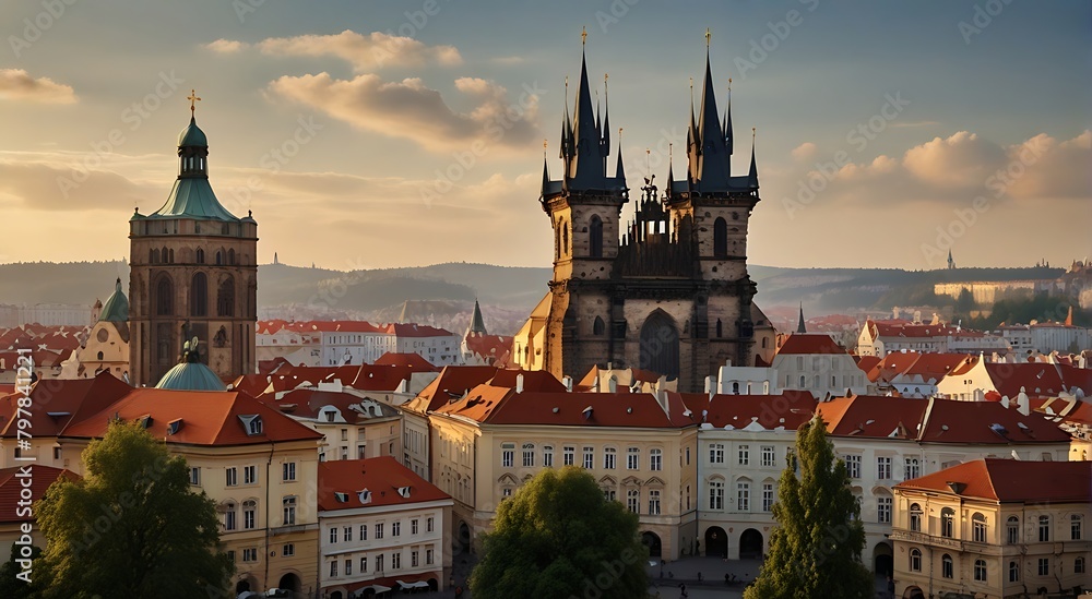 Obraz premium city castle and charles bridge