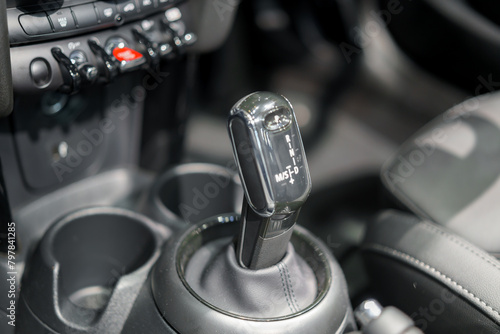 Close up of Modern car automatic gearbox and control buttons.. © ake1150