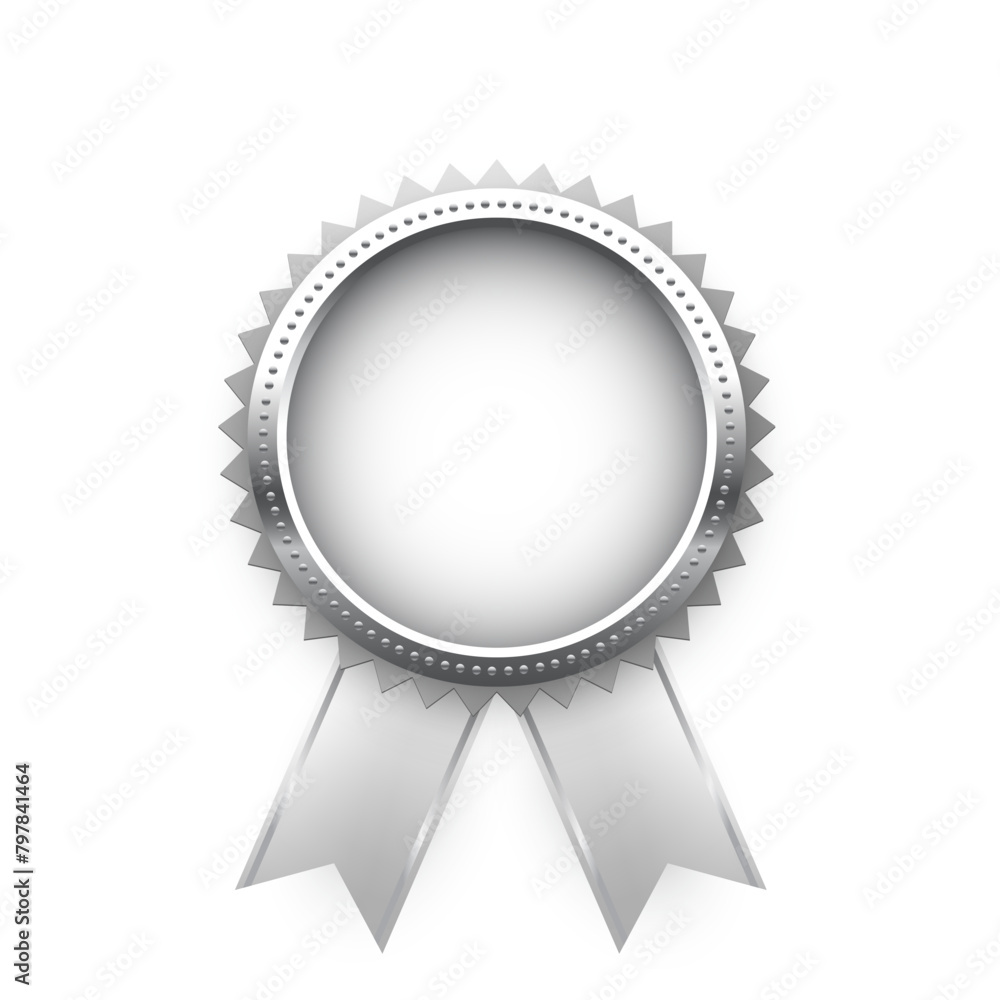 Silver medal for second place with ribbons and free space for award nomination name. Winner rank two on white background. Championship in sport or movie vector illustration Silver medal for second place with ribbons and free space for award nomination name. Winner rank two on white background. Championship in sport or movie vector illustration