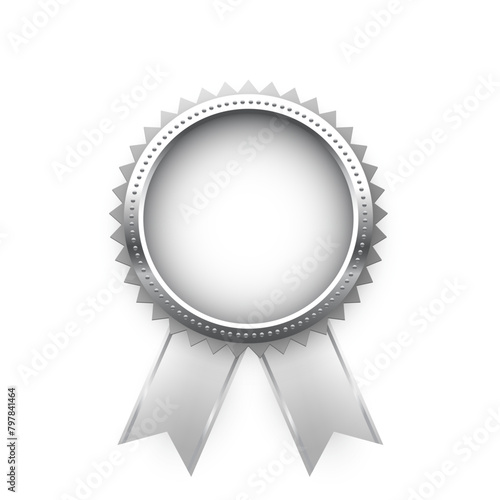 Silver medal for second place with ribbons and free space for award nomination name. Winner rank two on white background. Championship in sport or movie vector illustration