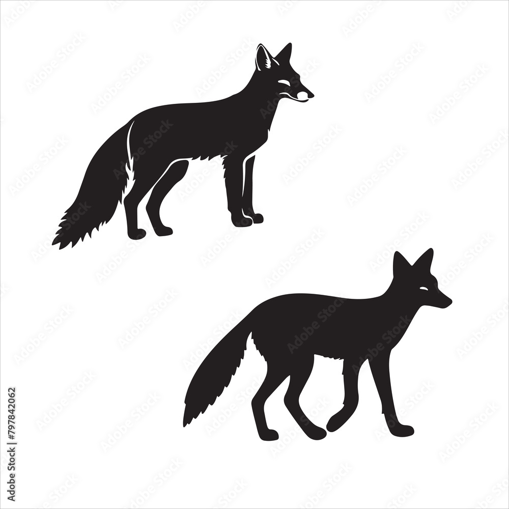 Fox silhouettes. with fully editable	
