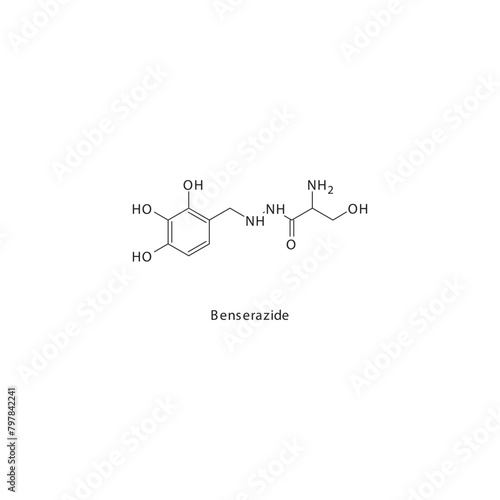 Benserazide  flat skeletal molecular structure AAAD inhibitor drug used in Parkinson's disease treatment. Vector illustration scientific diagram.