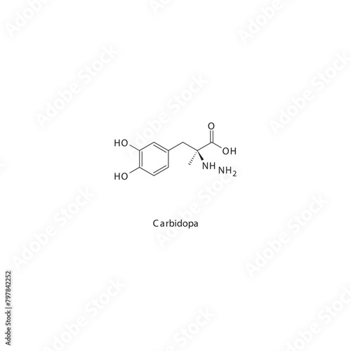 Carbidopa flat skeletal molecular structure AAAD inhibitor drug used in Parkinson's disease treatment. Vector illustration scientific diagram.