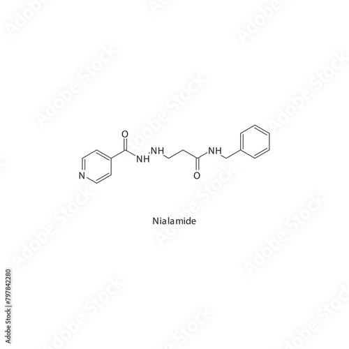 Nialamide  flat skeletal molecular structure MAO inhibitor drug used in depression treatment. Vector illustration scientific diagram.