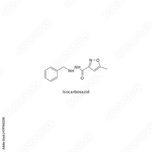 Isocarboxazid  flat skeletal molecular structure MAO inhibitor drug used in depression treatment. Vector illustration scientific diagram.
