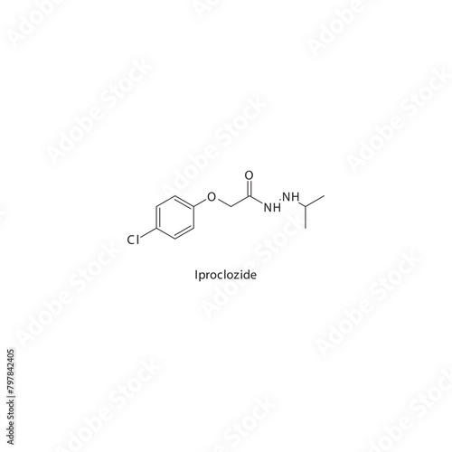 Iproclozide  flat skeletal molecular structure MAO inhibitor drug used in depression treatment. Vector illustration scientific diagram.