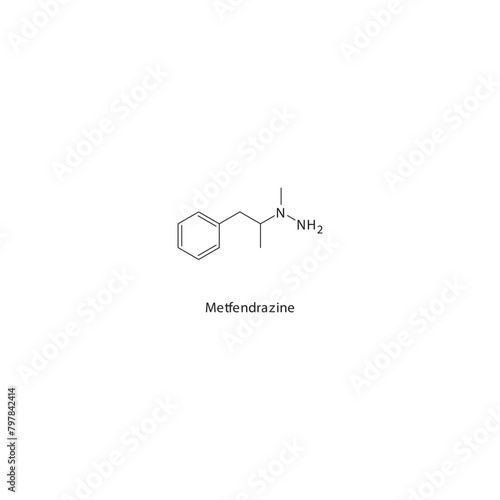 Metfendrazine  flat skeletal molecular structure MAO inhibitor drug used in depression treatment. Vector illustration scientific diagram.