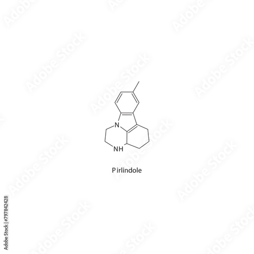 Pirlindole  flat skeletal molecular structure MAO A inhibitor drug used in depression treatment. Vector illustration scientific diagram.