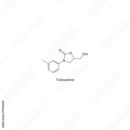 Toloxatone  flat skeletal molecular structure MAO A inhibitor drug used in depression treatment. Vector illustration scientific diagram.