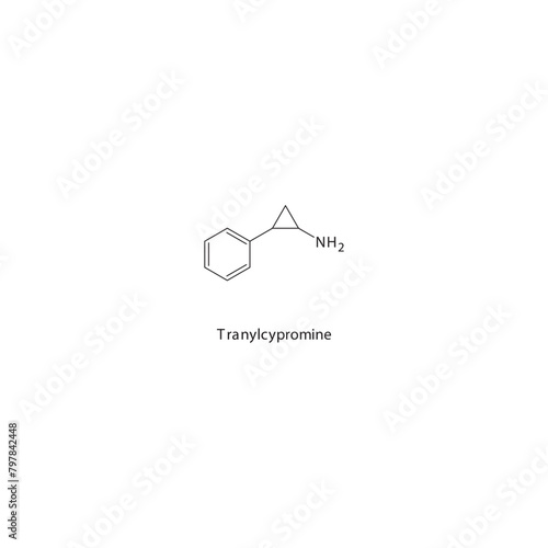 Tranylcypromine flat skeletal molecular structure MAO inhibitor drug used in depression treatment. Vector illustration scientific diagram.