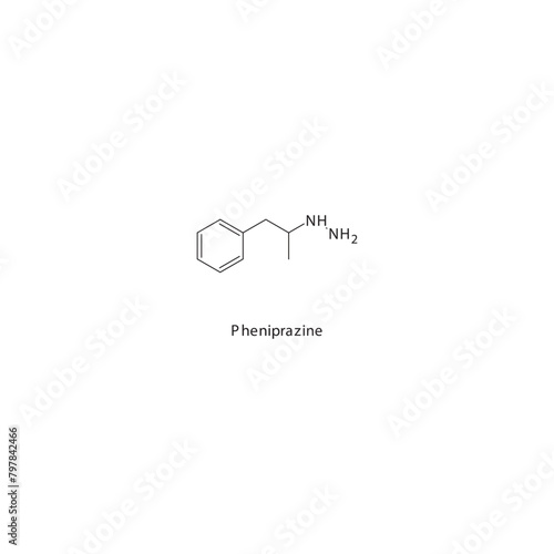 Pheniprazine  flat skeletal molecular structure MAO inhibitor drug used in depression treatment. Vector illustration scientific diagram.