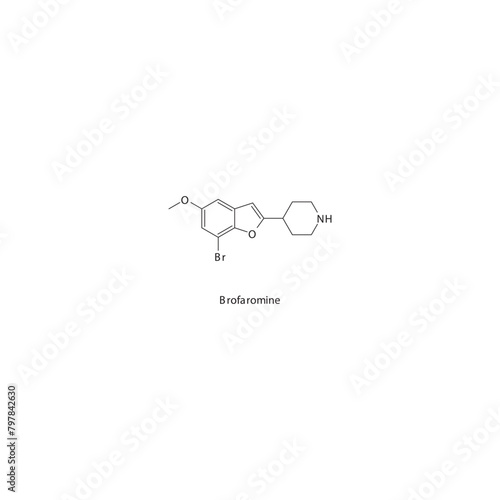 Brofaromine  flat skeletal molecular structure MAO A inhibitor drug used in depression treatment. Vector illustration scientific diagram.