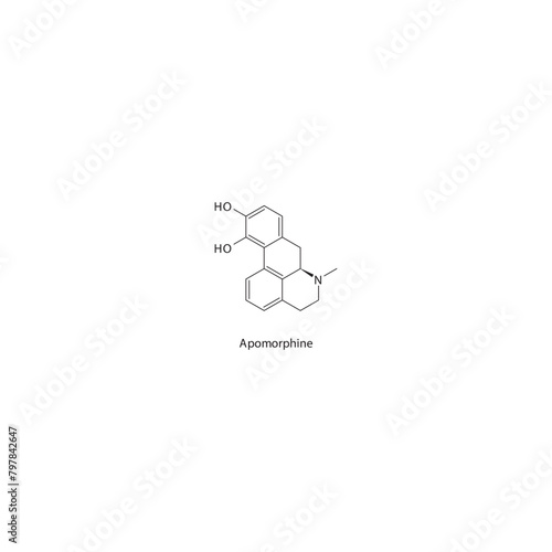 Apomorphine flat skeletal molecular structure Dopamine agonist - non ergot drug used in Parkinson's disease treatment. Vector illustration scientific diagram.