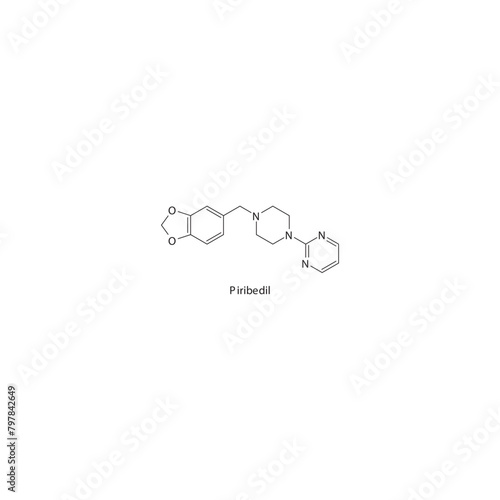 Piribedil  flat skeletal molecular structure Dopamine agonist - non ergot drug used in Parkinson's disease treatment. Vector illustration scientific diagram.