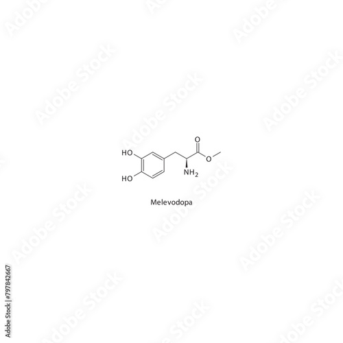 Melevodopa  flat skeletal molecular structure Dopaminergic agent drug used in Parkinson's disease treatment. Vector illustration scientific diagram.