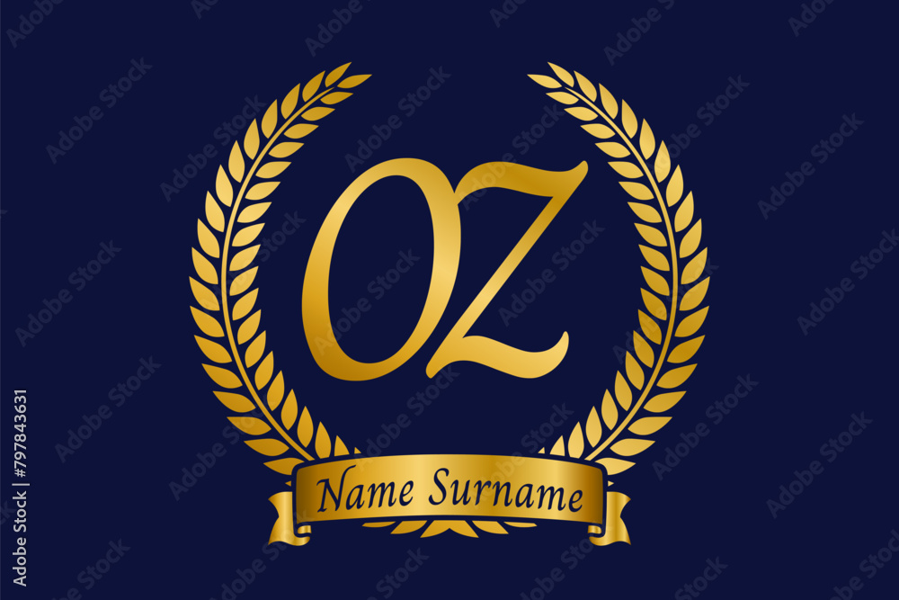 Initial letter O and Z, OZ monogram logo design with laurel wreath ...