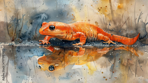 watercolor painting of a red-spotted newt