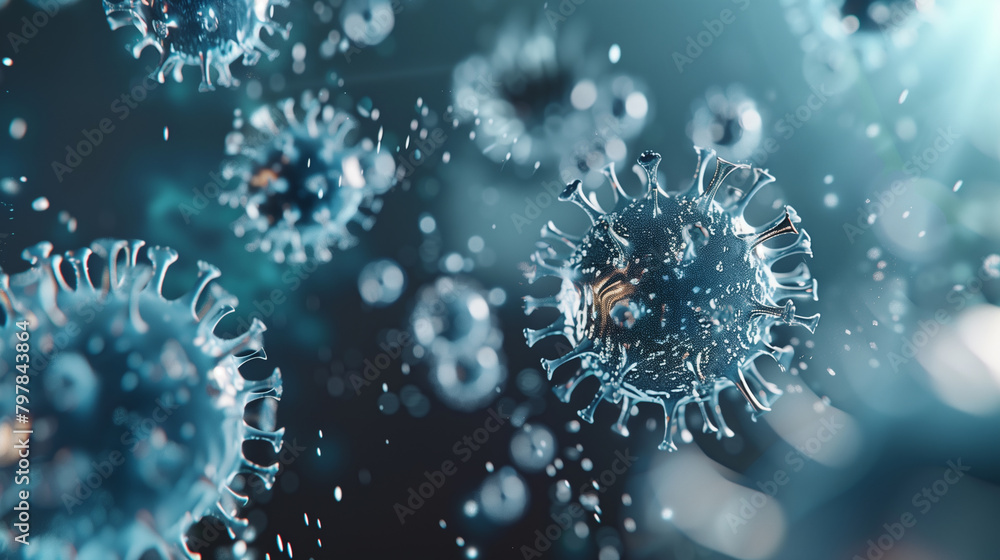 A bunch of red and pink viruses are floating in the air. The viruses are small and round, and they are scattered throughout the image. Scene is somewhat ominous A bunch of red and pink viruses are floating in the air. The viruses are small and round, and they are scattered throughout the image. Scene is somewhat ominous