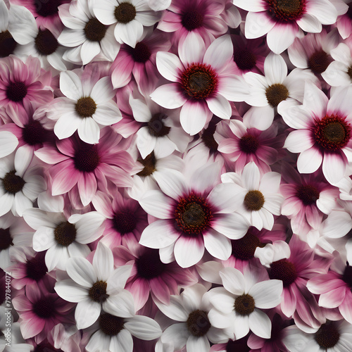 Dense Bed of Pink and White Daisies - Floral Overhead View © DesignByGade