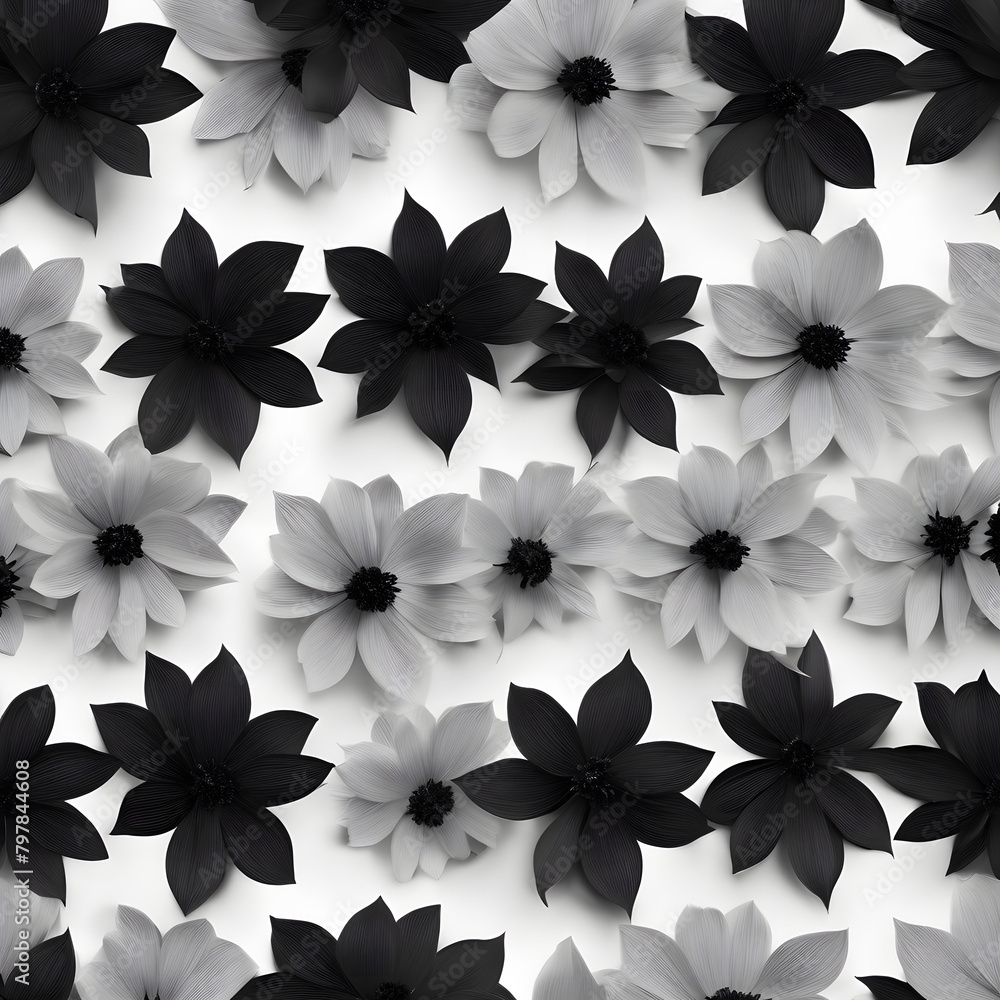 Fototapeta premium Black and White Floral Array - Monochrome Botanical Backdrop