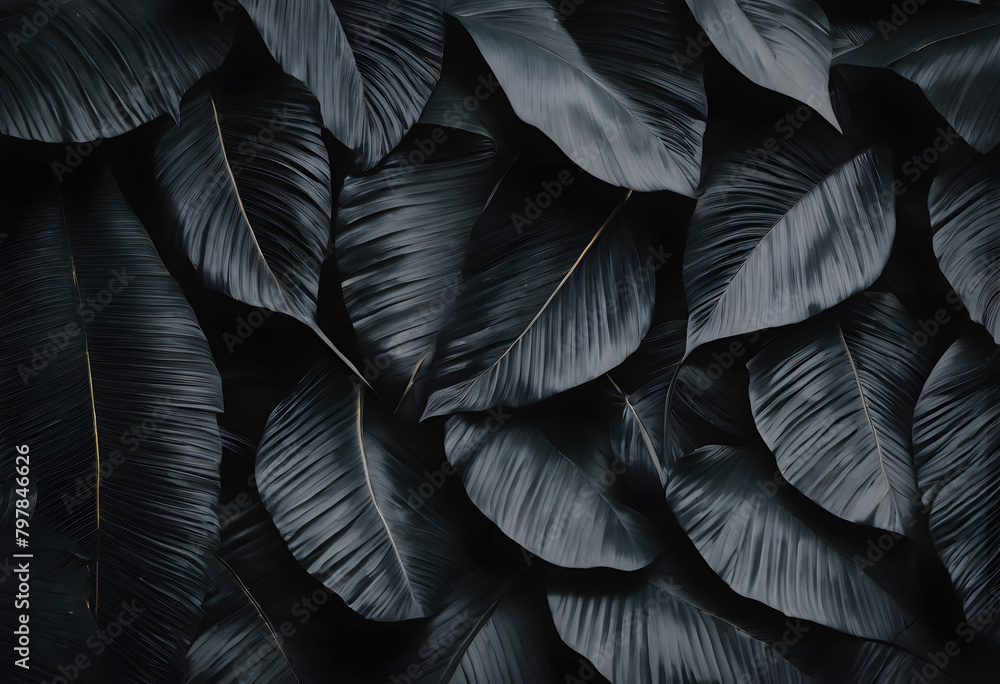 Fototapeta premium Lush Darkness: A Tapestry of Dark Tropical Leaves with Subtle Vein Detailing