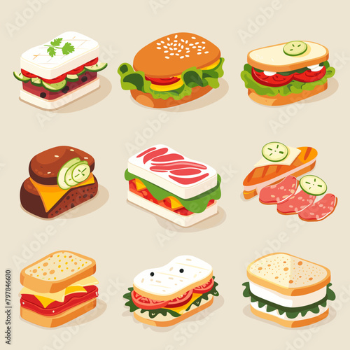Sandwiches icons set. Cartoon illustration of 9 sandwiches vector icons for web