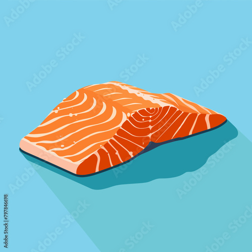 Salmon steak on a blue background. Vector illustration in flat style