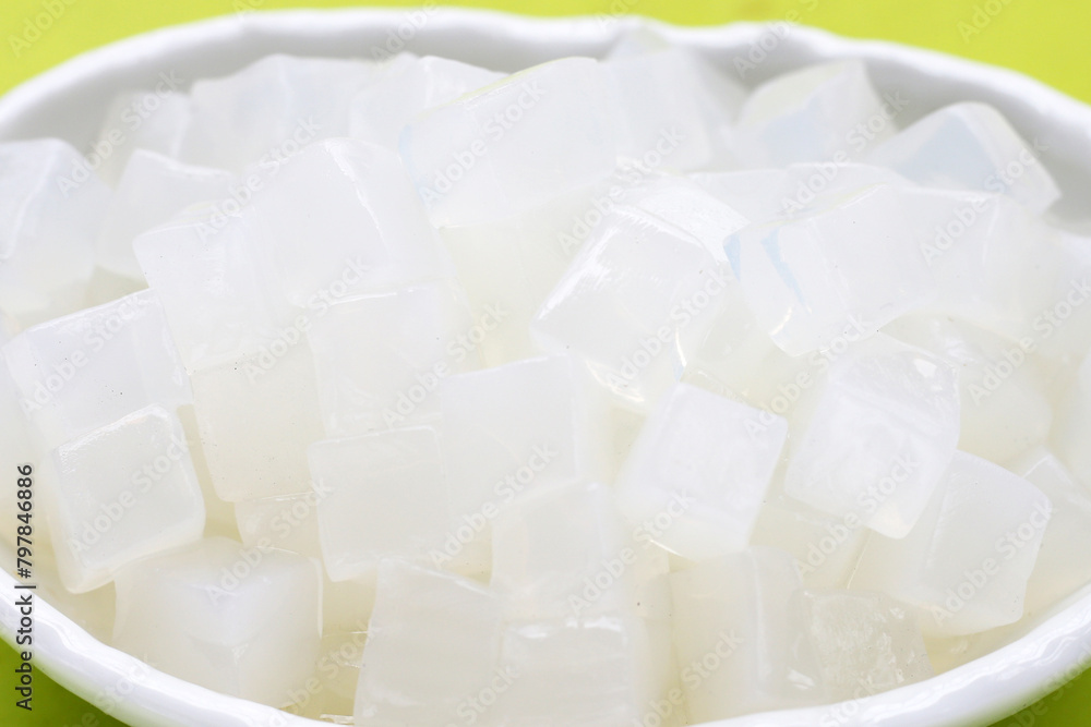 Mini cube coconut gel in syrup, Thai dessert Mini cube coconut gel in syrup, Thai dessert