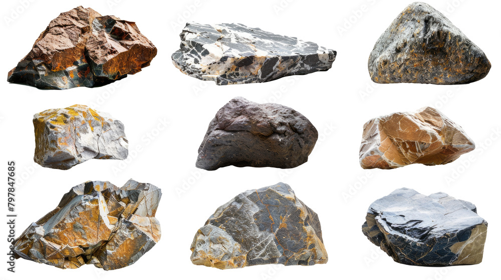 Set of boulder rock isolated on white or transparent background png cutout Set of boulder rock isolated on white or transparent background png cutout