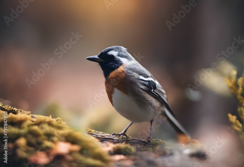 Forest Whispers: Delicate Robin Perched Amidst Autumn's Golden Light