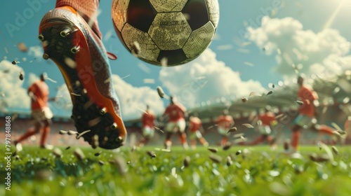 Soccer player about to kick the ball on a lush field, dynamic action shot capturing the energy of the game - AI generated
