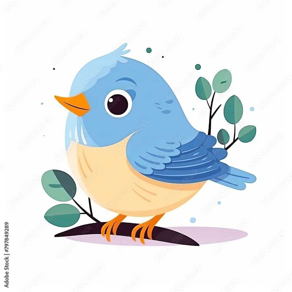flat illustration of cute pleasant bird, friendly character, white background flat illustration of cute pleasant bird, friendly character, white background