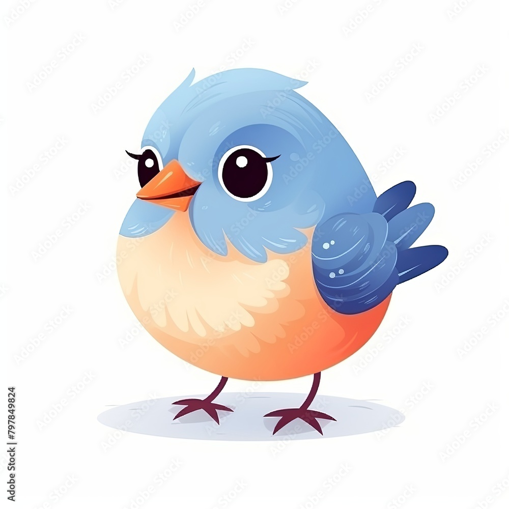 flat illustration of cute pleasant bird, friendly character, white background flat illustration of cute pleasant bird, friendly character, white background