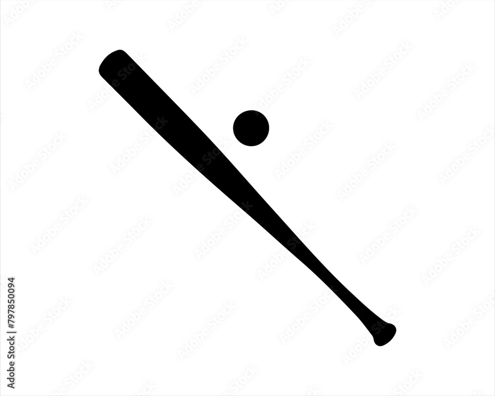 Baseball bat and ball silhouette vector illustration isolated on white background Baseball bat and ball silhouette vector illustration isolated on white background