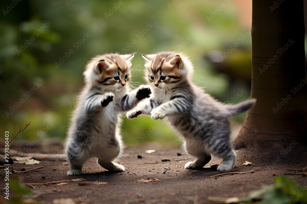 Obraz premium Cat babies playing. Generated with AI.