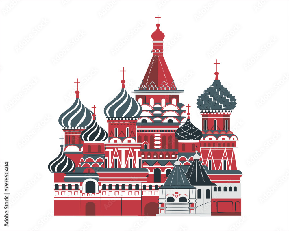 Saint Basil's Cathedral on Red Square in Moscow, Russia. View of the Red Square with Vasilevsky descent in Moscow, Russia. Panorama of Red Square with Moscow Kremlin and St Basil's Cathedral in summer