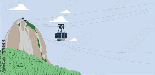Cable car and Sugar Loaf mountain in Rio de Janeiro. View of a cable car at sunset, showing several beaches and landmarks. Cable car going to Sugarloaf mountain in Rio de Janeiro, Brazil. vector
191 photo