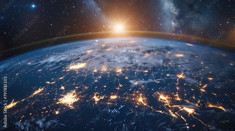 Obraz premium Viewing half of the Earth from space, ground level