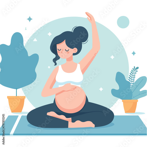 Vector illustration of pregnant woman doing yoga in flat design style
