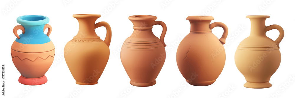 PNG amphora 3d icons and objects collection, in cartoon style minimal on transparent, white background, isolate