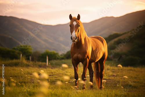 Horse at outdoors in wildlife. Animal