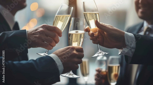 A group of individuals holding champagne flutes in their hands, celebrating an event or special occasion