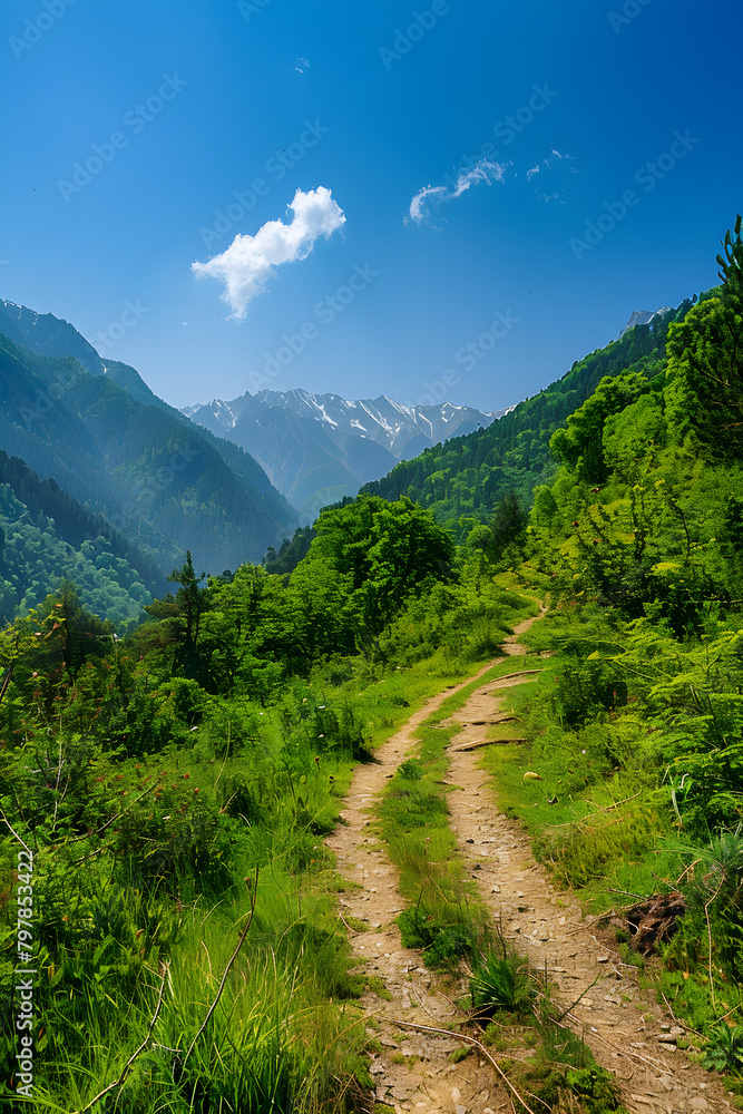 Enthralling Hiking Trail Towards Alpine Peaks Under a Clear Blue Sky: An Adventure Awaits