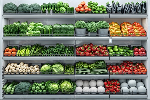 Fresh vegetables on shelves, healthy food